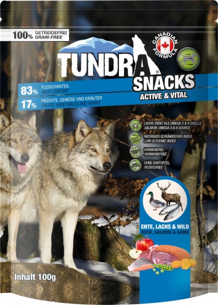 Tundra Dog Snack Active & Vital Ente, Lachs, Wild 100g