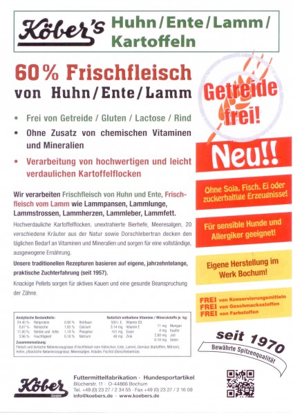 Köbers Huhn / Ente / Lamm / Kartoffel, getreidefrei